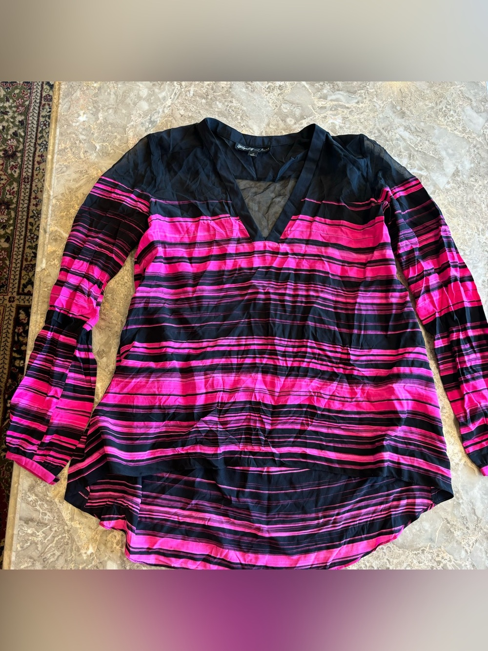 Title: Vintage Y2K Elizabeth and James Pink Black Sheer Striped Blouse